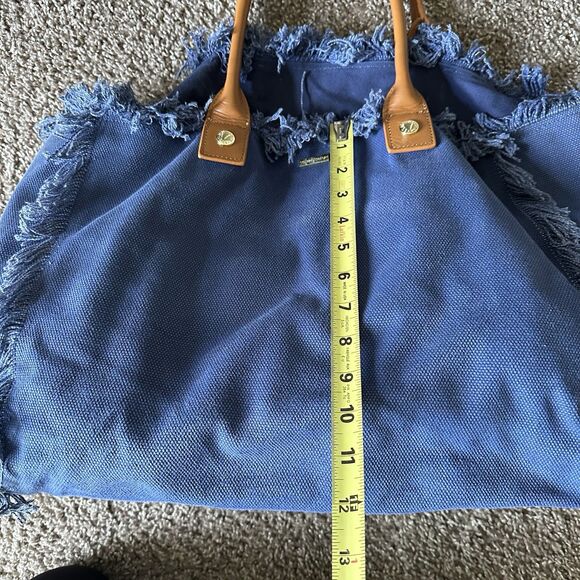 Melissa Odabash Cap Ferrat tote bag in navy blue cotton with leather handles - Picture 11 of 11